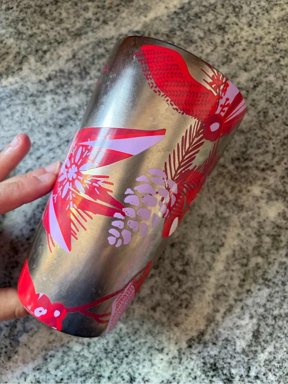 Starbucks 2021 holiday ceramic pinecone tumbler silver lilac red 12 oz thermos